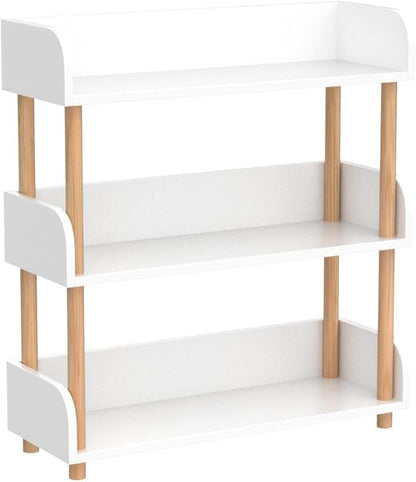 3-Tier Wooden Open Bookcase - Modern Display Bookshelf with Top Edge and Solid Wood Frame for Home and Office, Storage Cabinet, Warm White