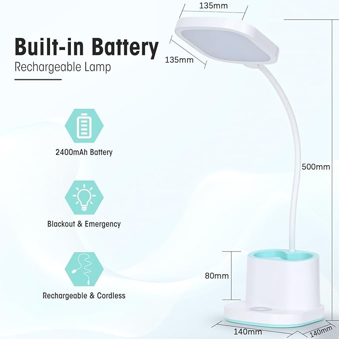 Desk Lamp, LED Desk Lamp for Home Office, Dimmable Desk Light Lamp for Office Reading, Battery Operated Tall Desk Lamp with USB Powered, Desklamp' with 360° Flexible Adjustable, Desktop Lamp Light