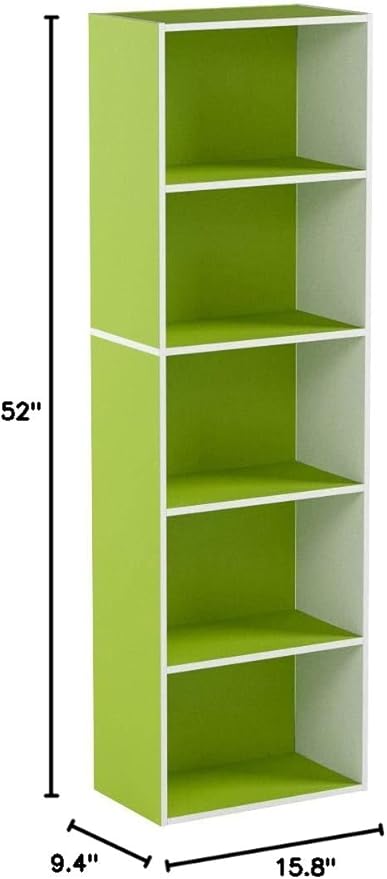 Furinno Luder Bookcase / Book / Storage , 5-Tier, White/Green