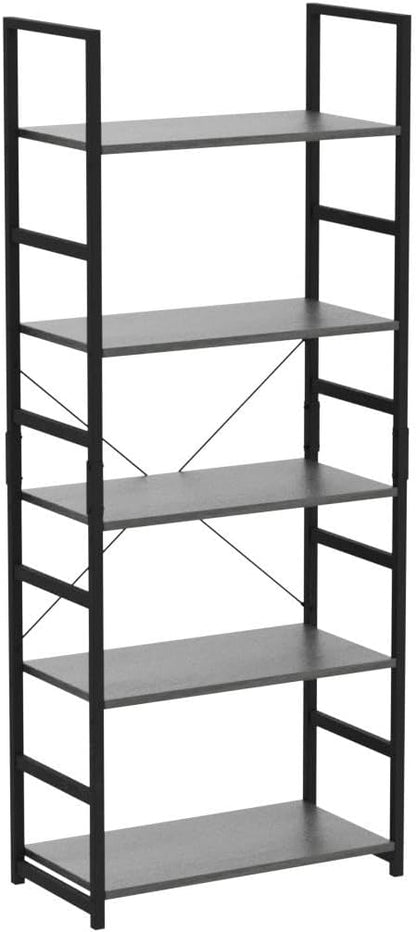 NUMENN 5 Tier Bookshelf, Tall Bookcase Shelf Storage Organizer, Modern Book Shelf for Bedroom, Living Room and Home Office, Dark Grey