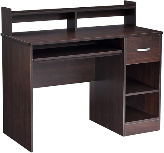 ROCKPOINT Axess Computer Keyboard Tray and Drawer Small Home Office Bedroom, Homework and School Studying Writing Desk for Student with Storage,Chocolate