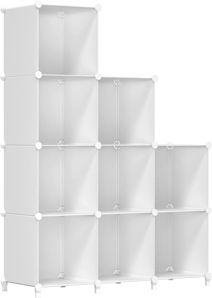 FUNLAX Cube Storage Shelf, 9 Storage Cubes Closet Organizers and Storage Portable Cube Storage Organizer Plastic Bookshelf Bookcase for Study Room, Bedroom, Office, White
