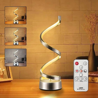 ELINKUME Spiral LED Table Lamp with Remote Control, Three Color Dimmable Bedside Lamp with Timer, 2 Lighting Modes, Modern Minimalist Design Desk Lamp,Suitable for Living Room,Bedroom and Desk(Silver)