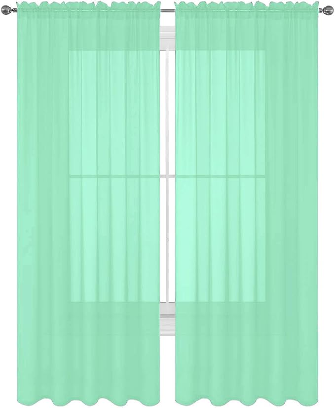 2 Piece Solid Elegant Sheer Curtains Fully Stitched Panels Window Treatment Drape (54" X 45", Mint)