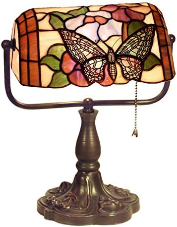 Warehouse of Tiffany KS61+MB51 Tiffany Style Banker Butterfly Desk Lamp, Brown