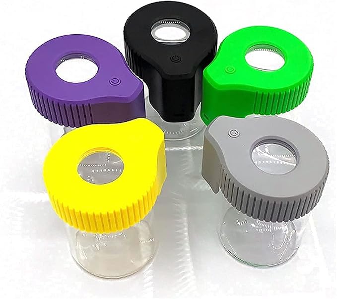 Led Transparent Glass Seal Storage Jar, Light-Up Magnifying Ornamental Glass Bottle (Black)