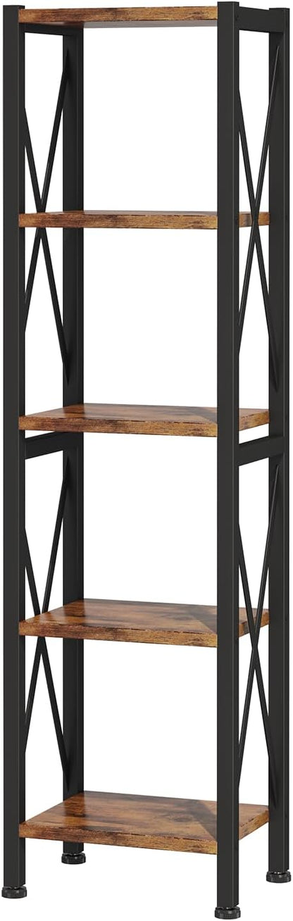 5-Tier Narrow Bookshelf, Ladder Bookshelf, Tall Bookshelf for Bedroom with Open Shelves, Office Bookshelf, Industrial Standing Bookshelf for Bedroom, Living Room and Home Office