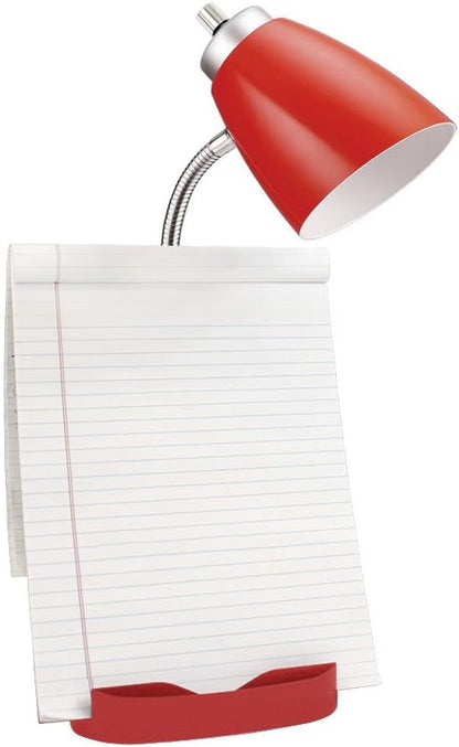 Simple Designs LD1056-RED Gooseneck Organizer Desk Lamp with iPad/Tablet Stand or Book Holder and USB Port, Red