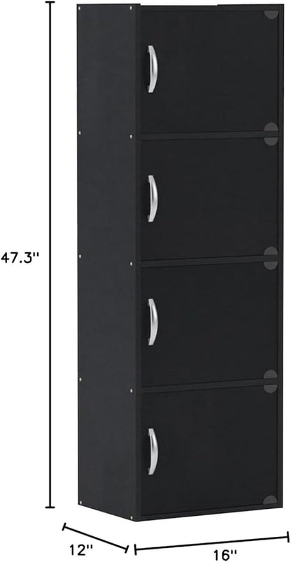 HODEDAH IMPORT 4-Shelf Bookcase Cabinet, Black