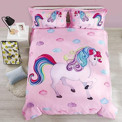 Wowelife Unicorn Comforter Set Queen 5 Pieces Unicorn Bedding Set Pink Rainbow Kids Bedding Set Bed in a Bag for Boys and Girls with Comforter, Flat Sheet, Fitted Sheet and 2 Pillowcases