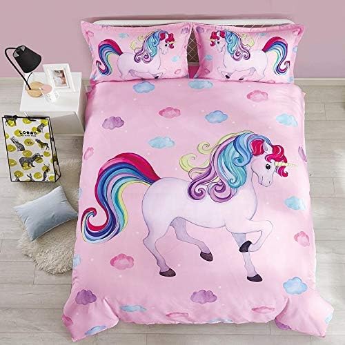 Wowelife Unicorn Full Size Bedding Set 5 Pieces Unicorn Comforter Set Pink 3D Kids Comforter Sets Breathable with Comforter, Flat Sheet, Fitted Sheet and 2 Pillowcases