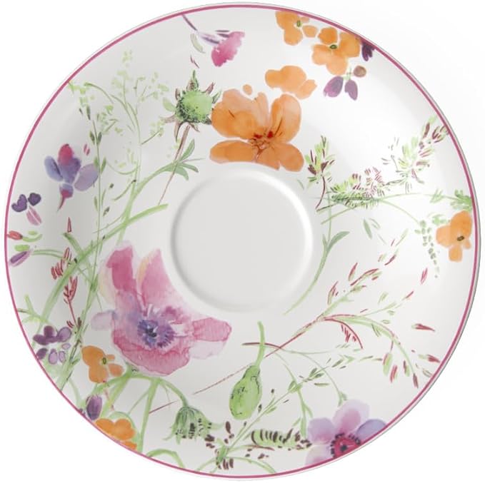 Villeroy & Boch Mariefleur Basic Breakfast Saucer, 7.5 Inch | White multicolor porcelain saucer, made in Germany, dishwasher and microwave safe, pairs with a cup on the coffee table
