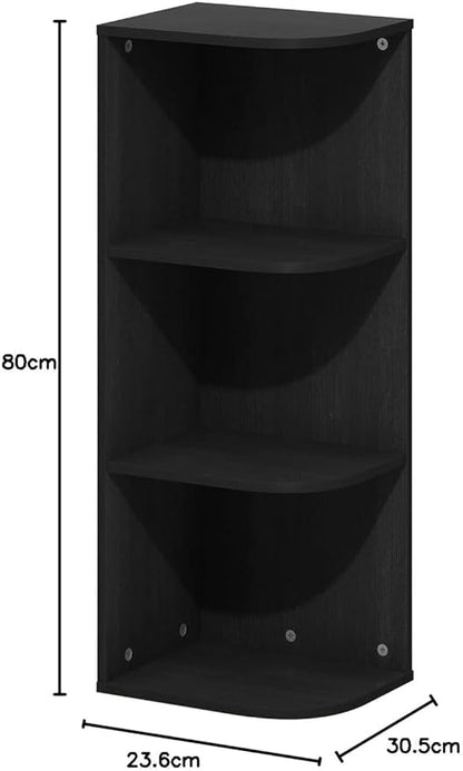 Furinno Pasir 3-Tier Corner Open Shelf Bookcase, Blackwood