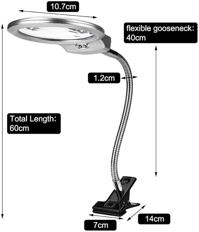 Zyyini 2 in 1 Desk Clip Magnifier with LED Light, Desk Lamp Magnifier, Precision Instrument Repair Magnifier Desk Lamp, Energy Saving LED Light,Great for Reading Jewelry Watch Repairing
