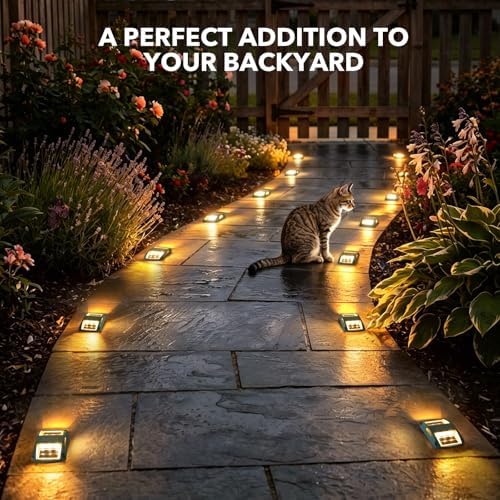 AGPTEK Solar Driveway Lights 12 Pack, Outdoor Deck Dock Marine Waterproof | LED Solar Powered Driveway Marker Lights for Warning Step, Sidewalk, Pathway, Garden, Yard (Warm White)