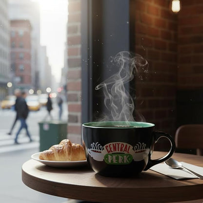 Silver Buffalo FRIENDS Central Perk Black Ceramic Mug Oversized for Coffee, Soup, 24 Ounces | Oversized for Coffee, Cup, Black, 0.71 Liters