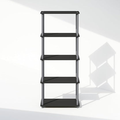 Furinno Turn-N-Tube 5-Tier Multipurpose Compact Display Rack, Shelving Unit, Bookcase, Black/Grey