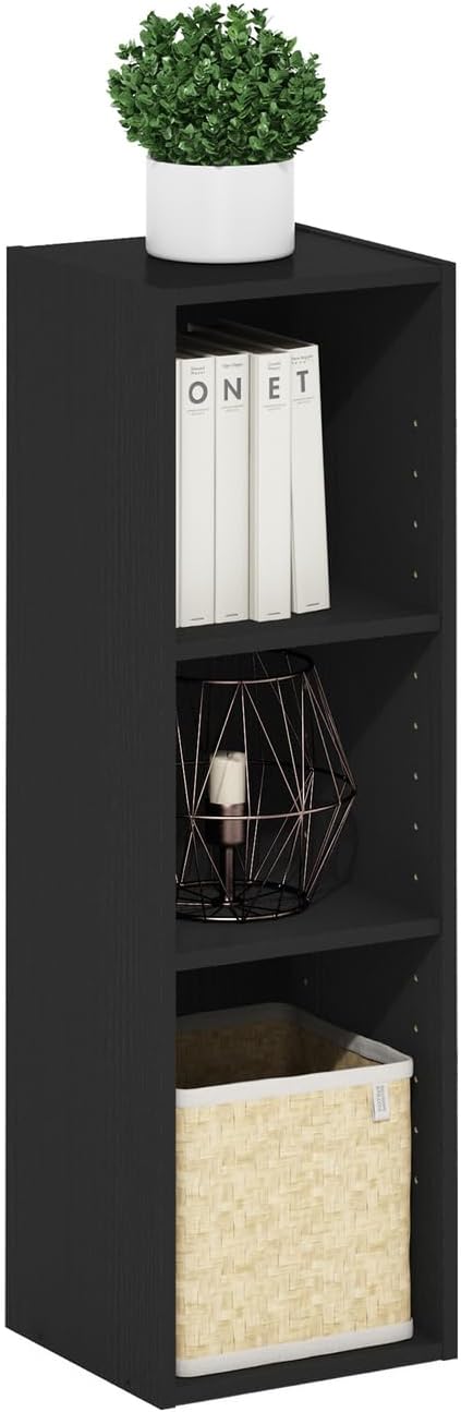 Furinno Fulda 3-Tier Space Saving Storage Shelf Bookcase, 10-Inch Width, Blackwood