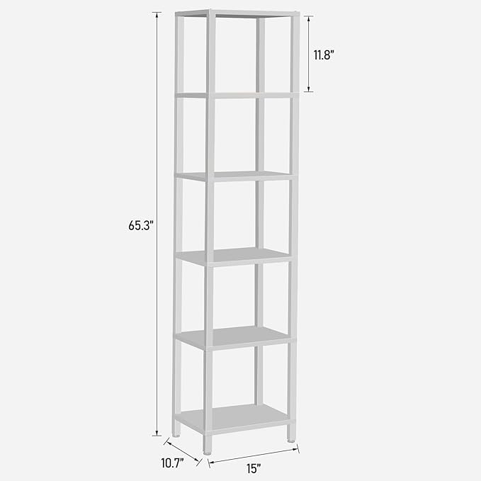 TUTOTAK Bookshelf, 6-Tier Tall Book Shelf, Narrow Bookcase for Small Space, DIY Stackable Bookshelf, for Living Room, Office, Study, Entryway, Industrial, White BS01BW006