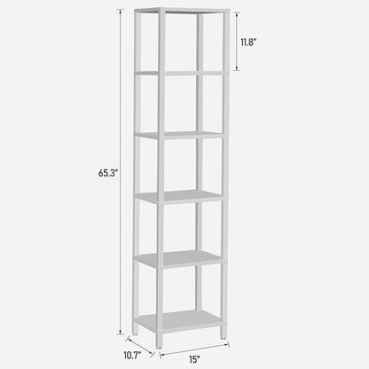 TUTOTAK Bookshelf, 6-Tier Tall Book Shelf, Narrow Bookcase for Small Space, DIY Stackable Bookshelf, for Living Room, Office, Study, Entryway, Industrial, White BS01BW006