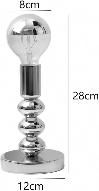 Simple Lamps,Unique Lamp Base Only,Mini Bedside Table Lamp Bases,E26 Edison Light Bulb Stand for Small Spaces,Minimalist Desk Lamps Set w/ 5.8ft White Cord Switch Plug,No Bulb,Silver/Chrome,M