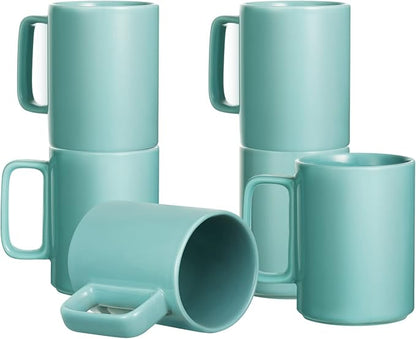 E-liu Large 15 Ounces Porcelain Coffee Mug Tea Mugs Set of 6 | Cups for Coffee, Tea, Cocoa, and Mulled Drinks , Dishwasher & Microwave Safe Gift Sets, Turquoise