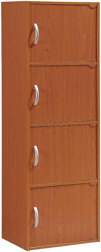 HODEDAH IMPORT 4-Shelf Bookcase Cabinet, Cherry