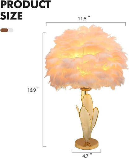 ZYLEIESENBAO Girl Lamp Creative Feather Table Lamp Gold Pink Bedside Princess Lamp Goose Feather Desk Lamp Simple Atmosphere Decoration Art Wedding Romantic Table Lamp
