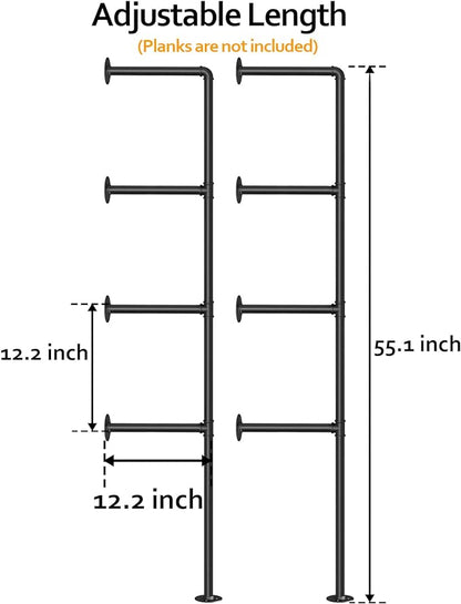 Pynsseu Industrial Iron Pipe Shelf Wall Mount, Farmhouse DIY Open Bookshelf, Pipe Shelves for Kitchen Bathroom, bookcases Living Room Storage, 2Pack of 4 Tier