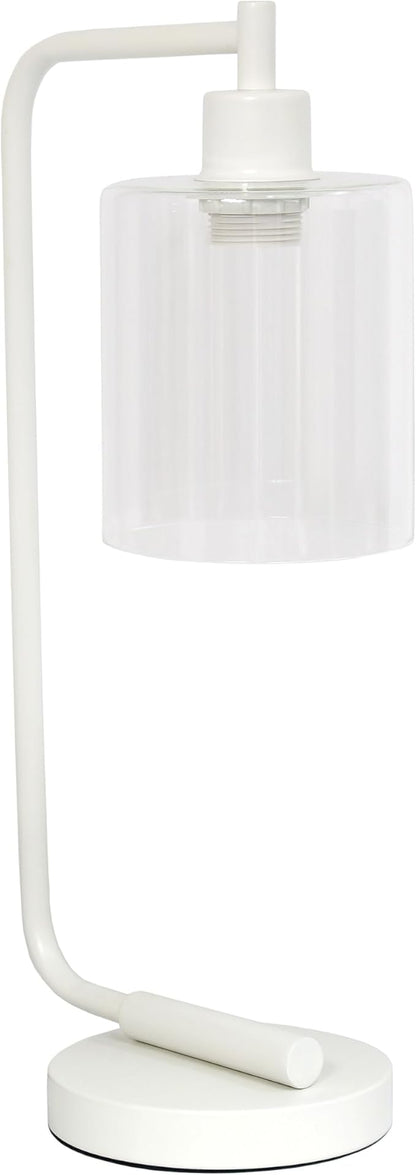 Simple Designs LD1036-WHT-LB 18.8" Industrial Bronson Antique Style Iron Lantern Desk Table Lamp with Glass Shade for Home Décor, Office, Living Room, Bedroom, White, with Feit LED Bulb Included