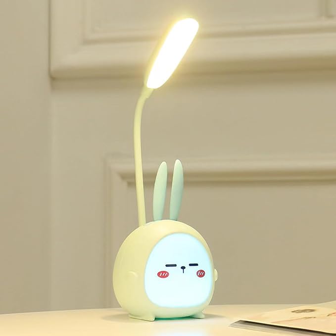 Cute Bunny Desk Lamp, Portable LED Desk Lamps with Night Light,Rabbit Foldable USB Rechargeable Reading Light for Children Boys Girls Study (Blue)