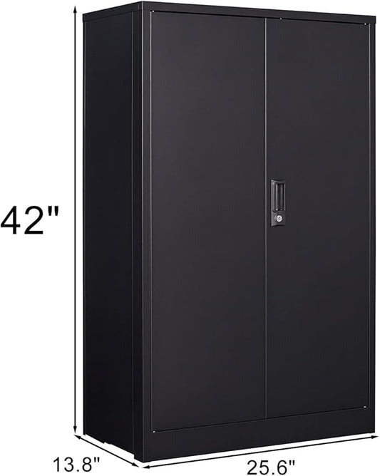 41.97" Metal Storage Doors and Adjustable Shelf,Folding Filing Cabinets w/Solid Steel Tube Locking Shaft,for Home Office,School,Garage,Black