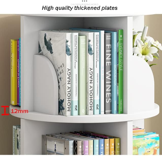 Arcwares Rotating Bookshelf, 4 Tier 360° Revolving Bookcase Corner PVC Wood-Plastic Board Bookcase, Stackable Bookshelf Organizer, Display Cabinet for Office Home Living Room