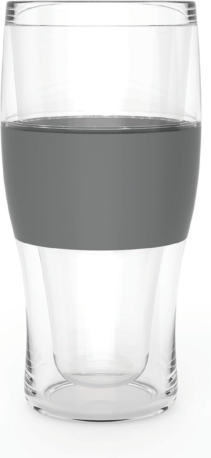 Host Freeze Beer Glasses, Freezable Beer Gifts for Men, Double Wall Insulated Pint Set, Tumbler for Cold Drinks, 16, Set of 2, Gray