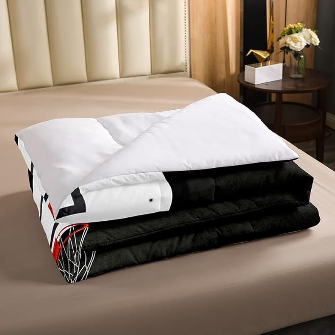 Erosebridal Boys Black Basketball Bedding Set Twin Kids Sports Comforter Set Teen Basketball Hoop Down Comforter Soft Lightweight Quilted Duvet 2 Pcs Basketball Lovers Bedroom Decor