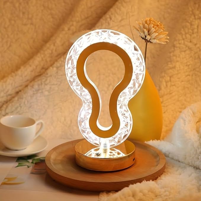 Cordless Moon Crystal Table Lamp,3-Color Touch Control, Rechargeable Battery - Ideal Bedside Lamp for Bedroom Nightstand (Gold-03)