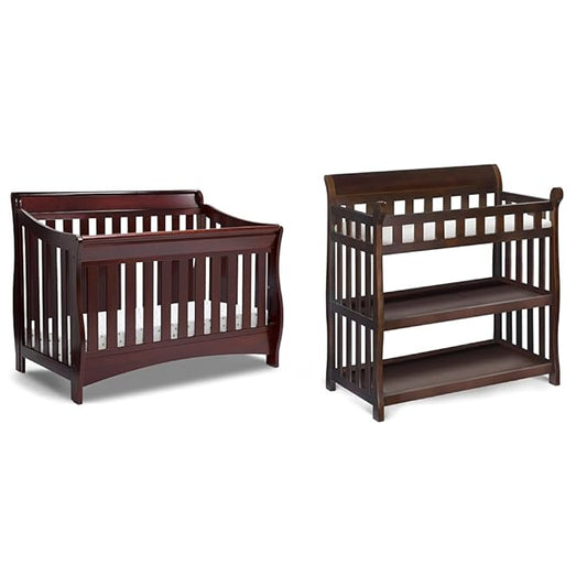 Delta Children Bentley 4-in-1 Convertible Crib and Eclipse Changing Table Bundle, Black Cherry