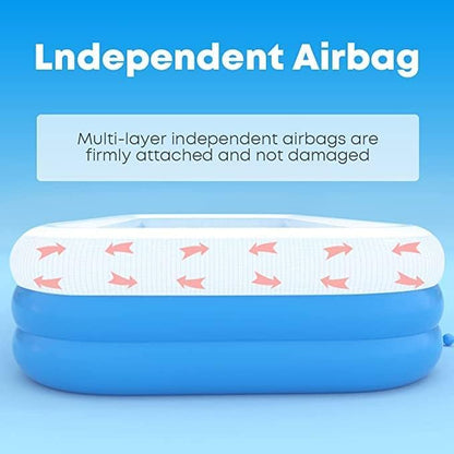 Inflatable Swimming Kiddie Pool, Size 120" X 72" X 22" Large Blow Up Pool for Family Backyard Outdoor Toddler,Big Rectangle Pools for Children,