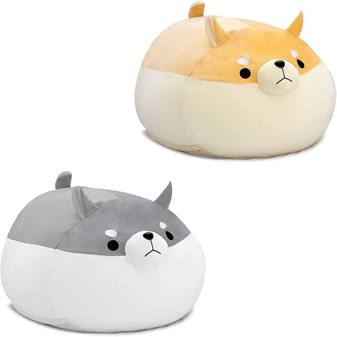 Stuffed Animal Storage Bean Bag Chair Cover for Kids Grey Shiba Inu Dog Bean Bag Chair for Girls X-Large Size Toy Organizer Cover Only Without Filling