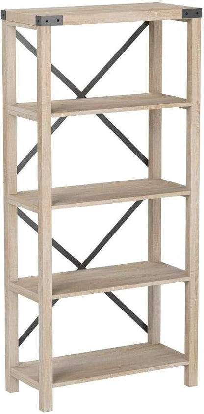 Walker Edison,4 shelves Andersen Urban Industrial Metal X Back Bookshelf, 64 Inch, White Oak