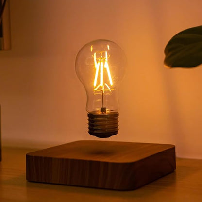 Levitating Bulb Lamp Magnetic Floating Light Desk Lamp Night Light, 360 Degree Wireless Automatic Rotating Light for Gifts Home Office Decor Desk Tech Toys (Square-Dark Brown Base)
