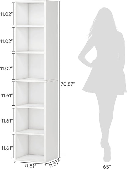 70.9 Inch Tall Narrow Bookcase, Corner Bookshelf 6 Tier Cube Display Shelf Storage Organizer for Small Space, White