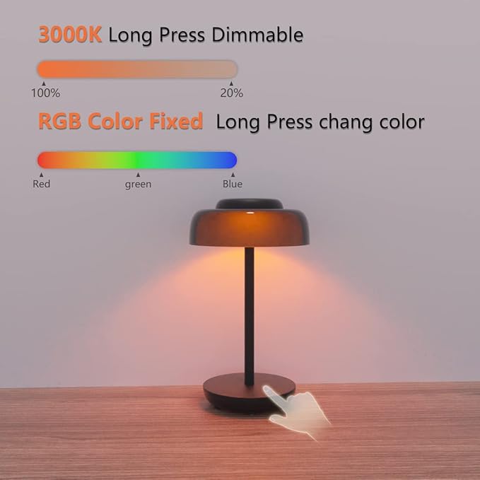 LED Desk Lamp with USB Ports,Bedside Lamps for Bedrooms,RGB Gradient Touch Control Table Lamp,3 Way Dimmable Nightstand Lamp with Bilayer Round Shade,for Couple Dinner/Desk/Cafe/Dining Room/Terrace