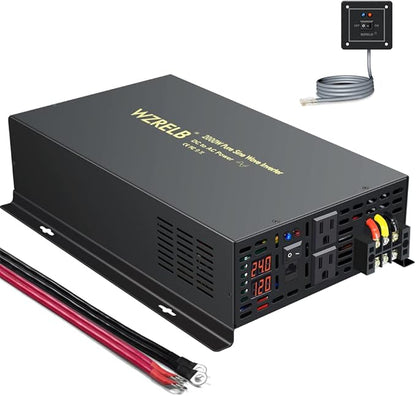 WZRELB 2000W 24VDC 120VAC Pure Sine Wave Power Inverter with 2 AC Outlets Wired Remote Control Car Inverter (RBP-200024WR)
