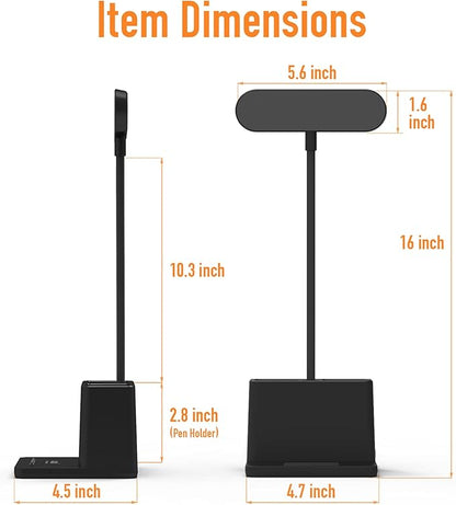AXX LED Desk Lamp for Home Office, Battery Operated Desk Light for Computer/Desktop - Black, Small, Cute, 3 Way, Rechargeable, Flexible Gooseneck, Pen Holder - Study Table Lamp for Bedroom Reading
