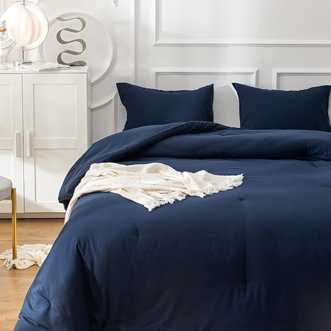 Solid Navy Comforter Set Twin Navy Blue Bedding Set Soft Pure Navy Blue Bedding Quilt Set Kids Teens Adult Navy Blue Blanket Women Breathable Durable Bed Comforter Set Dark Navy Bedding Set
