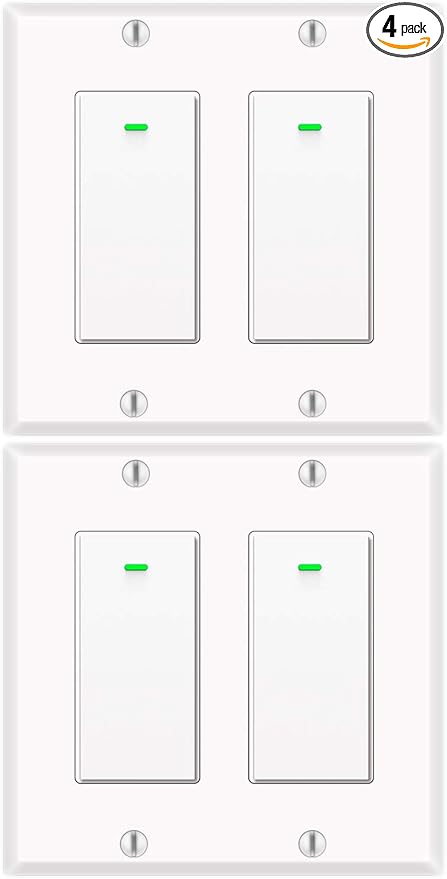Alexa Light Switch, Double Smart WiFi Light Switches, Smart Switch 2 Gang Compatible with Alexa and Google Home, Neutral Wire Needed, with Remote Control, Timing Schedule, No hub Required (4Pack)