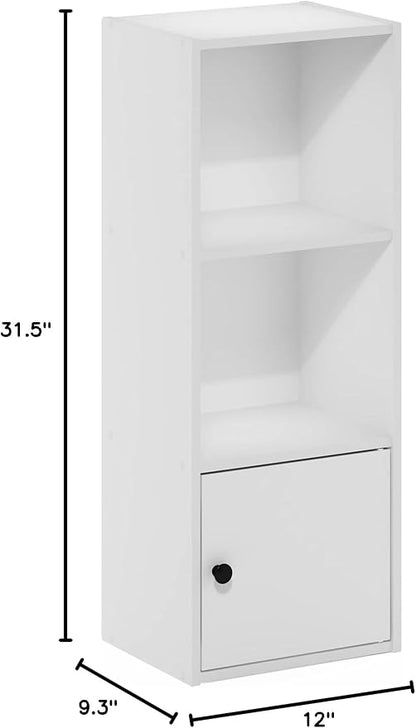 Furinno Luder Shelf Bookcase with 1 Door Storage Cabinet, White
