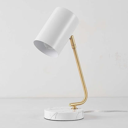 Globe Electric Novogratz x 65784 Athena 15" Desk Lamp, White Shade, Brass Arm, White Faux Marble Base