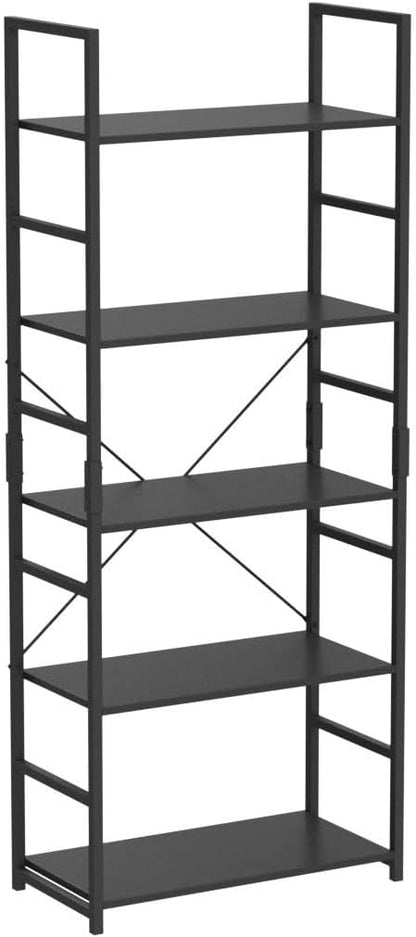OTK 5 Tier Bookshelf, Tall Bookcase, Office Shelf Storage Organizer, Modern Book Shelf for Living Room, Bedroom, and Home Office, Black